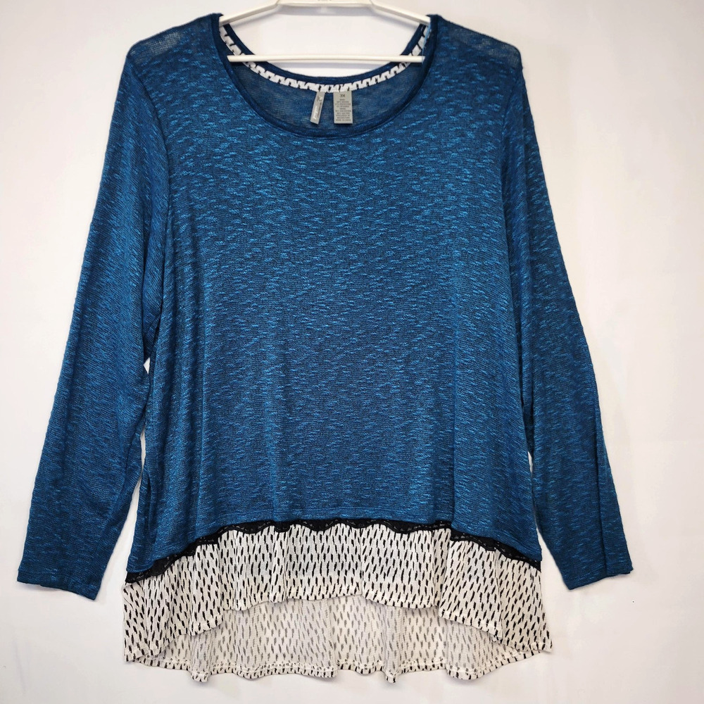 New Directions Weekend Top Womens 3X Blue Layered Hem Ruffle Long Sleeve‎ Tunic